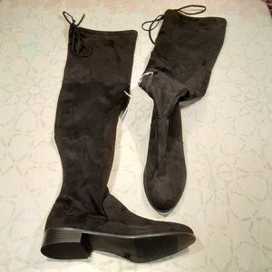 'a new day' women's black thigh high sueded fabric zipper & pull-on boots sz 11